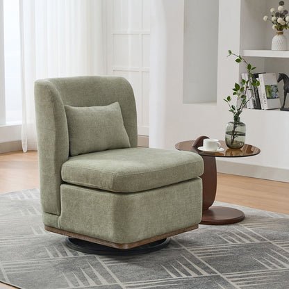 Modern Cushioned Armless Metal Base 360 Degree Swivel Chair With Pillow, Suitable For Living Room, Family Room, Bedroom, Lounge Area, Office Pale - Green