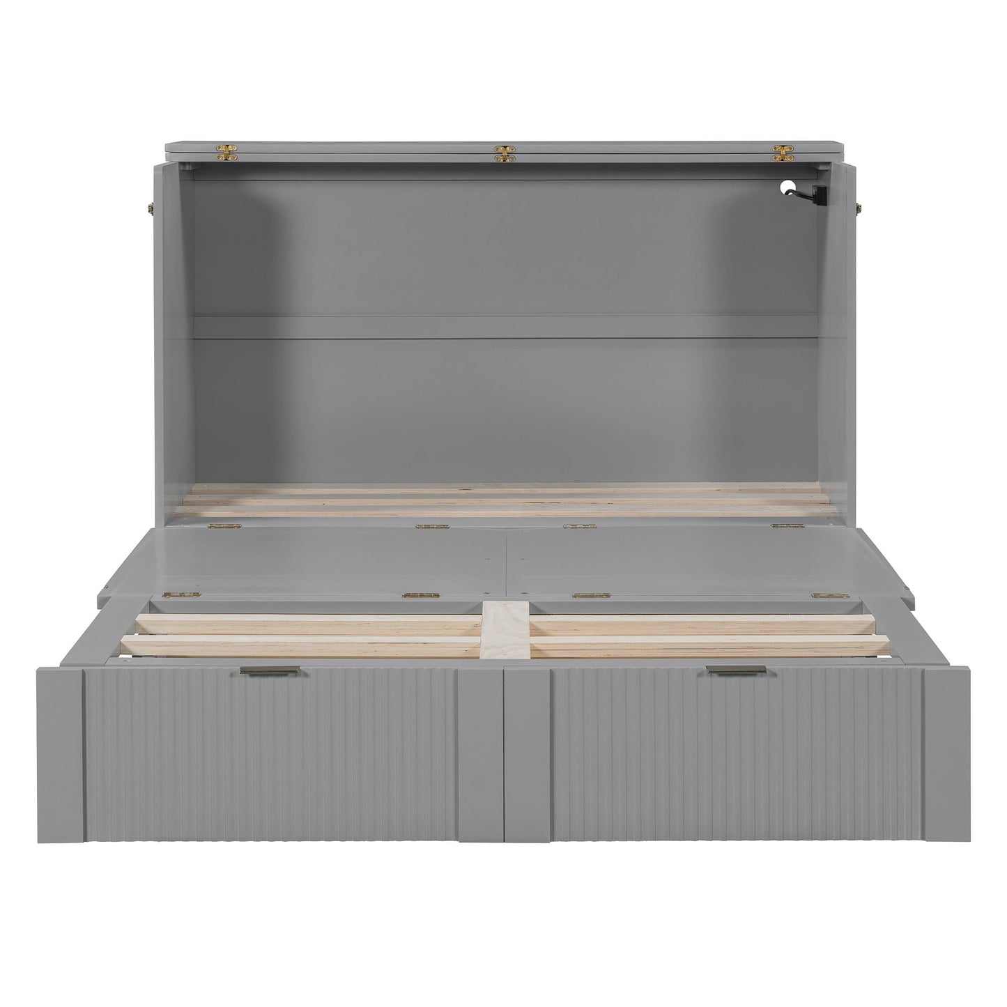 Full Size Murphy Bed With Drawer And A Set Of Sockets & USB Ports, Pulley Structure Design - Gray