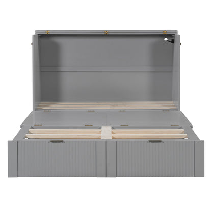 Full Size Murphy Bed With Drawer And A Set Of Sockets & USB Ports, Pulley Structure Design - Gray