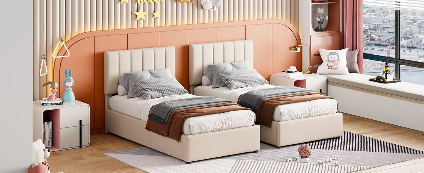 King Size Upholstered Platform Bed With A Hydraulic Storage System - Beige