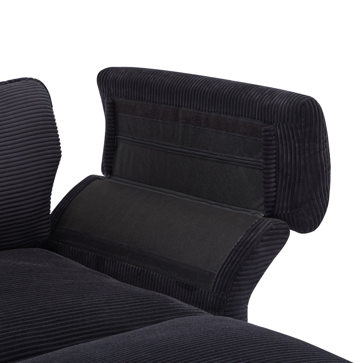 Modern Corduroy, Deep Seat Sectional Sofa With Ottomans, Comfortable Cloud Sofa - Black