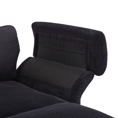 Modern Corduroy, Deep Seat Sectional Sofa With Ottomans, Comfortable Cloud Sofa - Black