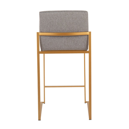 Fuji - Contemporary High Back Counter Stool (Set of 3) - Gray / Gold