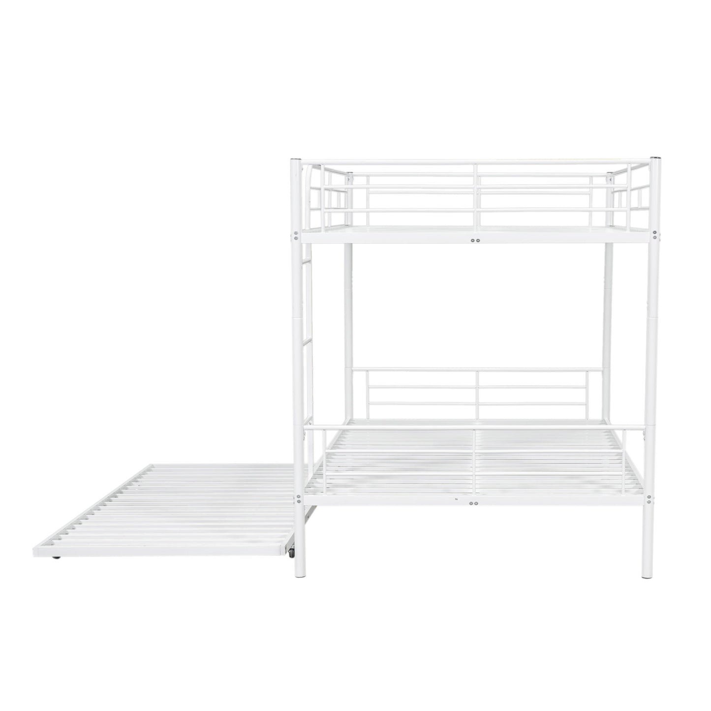 Full Over Full Metal Bunk Bed With Trundle - White
