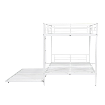 Full Over Full Metal Bunk Bed With Trundle - White
