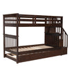 Twin Over Twin Stairway Bunk Bed With Twin Size Trundle For Bedroom - Espresso