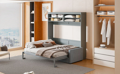 Queen Size Murphy Wall Bed With Sofa - Gray