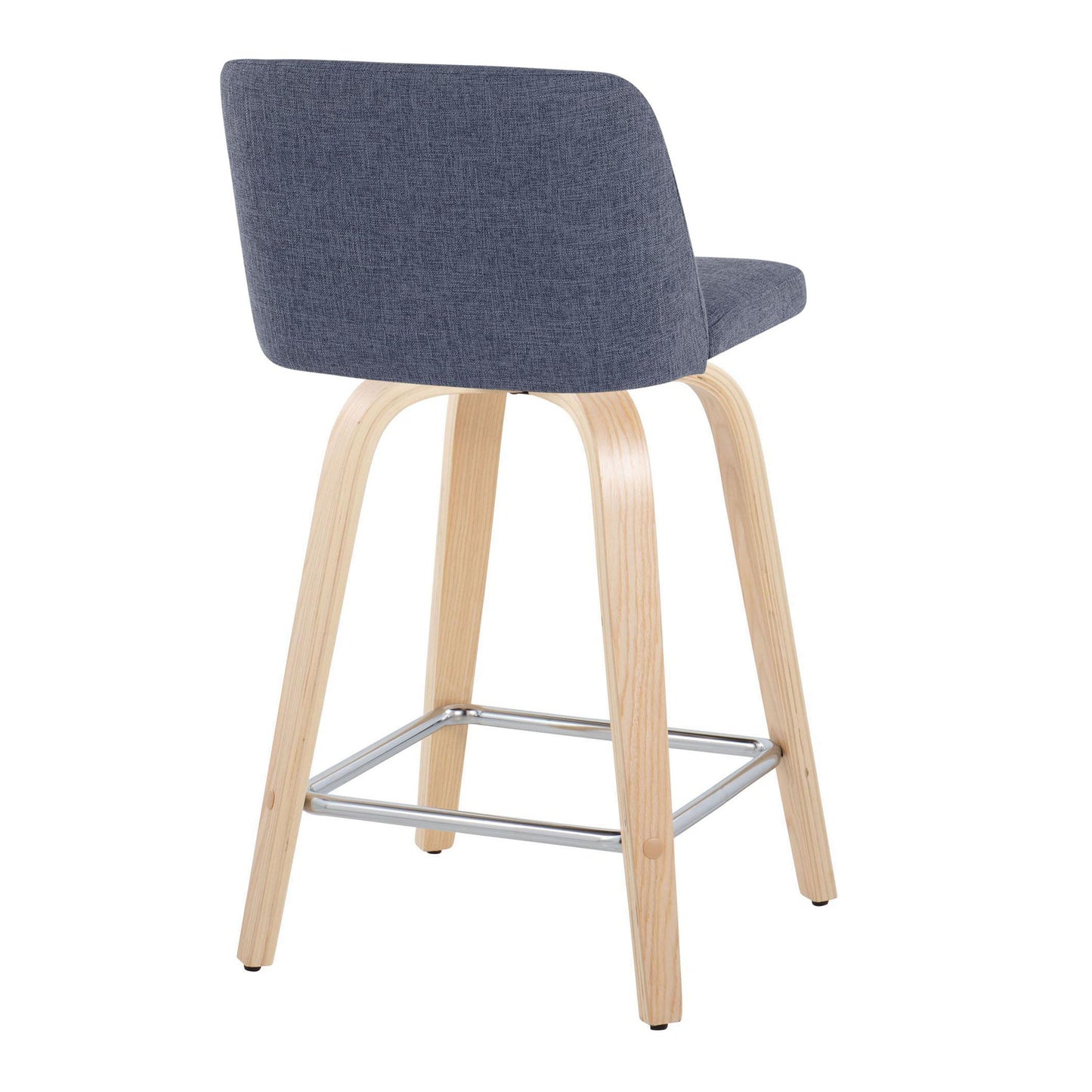 Toriano - Contemporary Fixed Height Counter Stool With Swivel With Square Footrest (Set of 2) - Natural / Blue