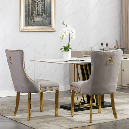 Nikki - Modern, High-End Tufted Solid Wood Contemporary Velvet Upholstered Dining Chair With Golden Stainless Steel Plating Legs, Nailhead Trim (Set of 2) - Gray / Gold