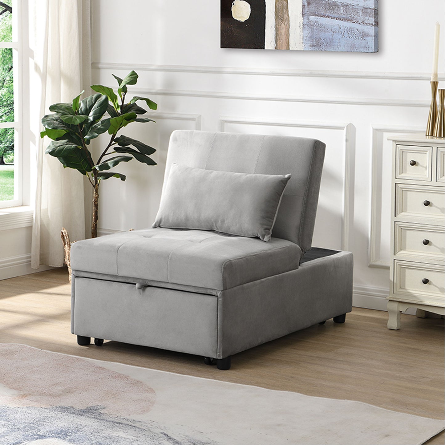 Stylish Folding Ottoman Sofa Bed With Multifunctional Design - Gray