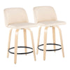 Toriano - Contemporary Fixed Height Counter Stool With Swivel And Round Footrest (Set of 2) - Natural / Cream
