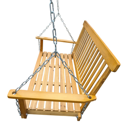 Front Porch Swing With Armrests For Outdoor Patio, Garden Yard, Backyard Or Sunroom - Teak