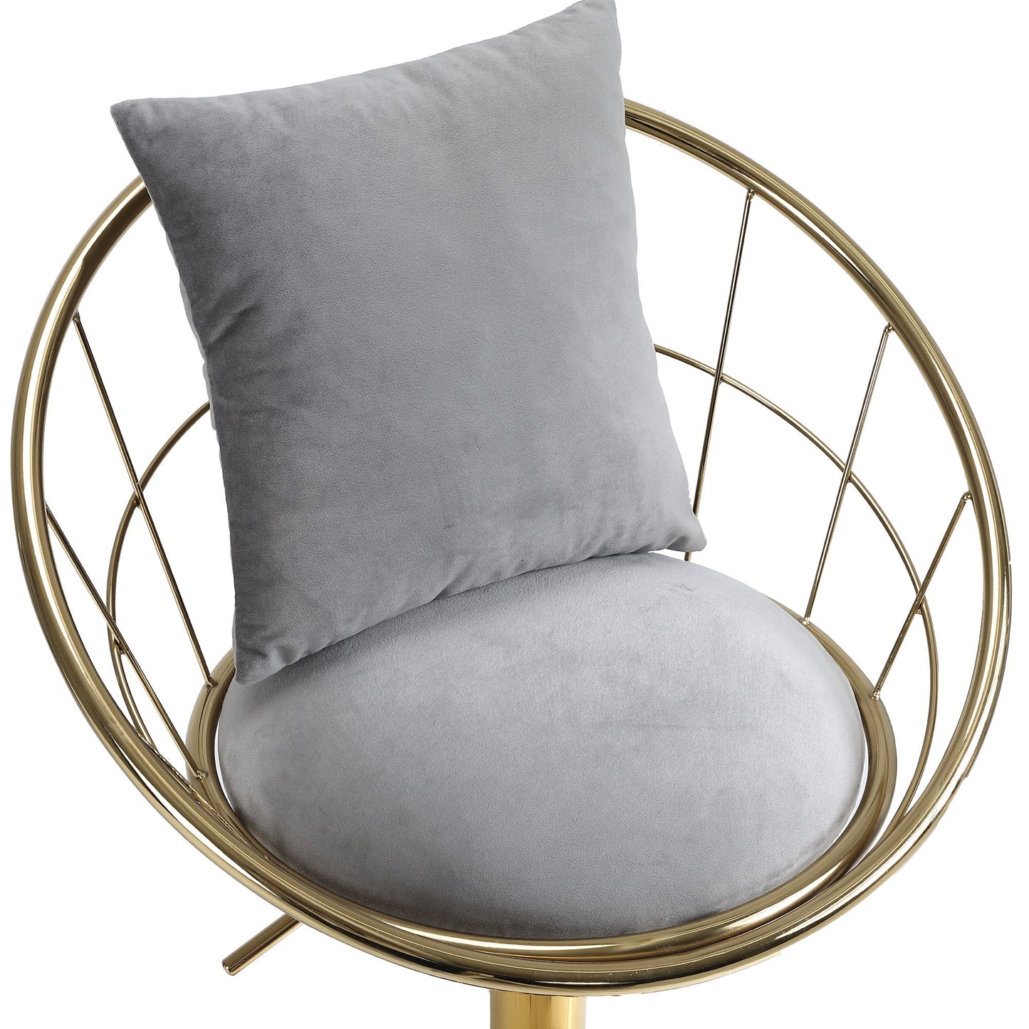 Velvet Bar Chair, Pure Gold Plated, Unique Design, 360 Degree Rotation, Adjustable Height, Suitable For Dining Room And Bar, (Set of 2) - Gray