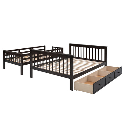 Twin Over Full Stairway Bunk Bed With Drawer, Storage And Guard Rail For Bedroom - Espresso