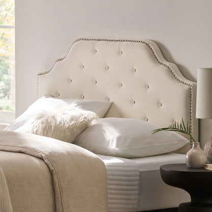 Charismatic - Queen & Full Size Headboard With Button Tufting And Nailhead Trim - Ivory