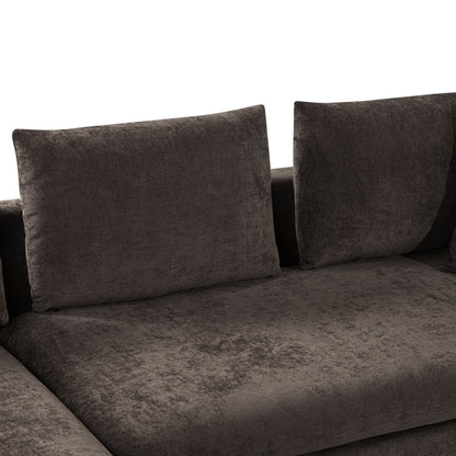 Elegant L Shaped Sectional Sofa With Chenille Upholstery And Wooden Storage Compartment - Brown
