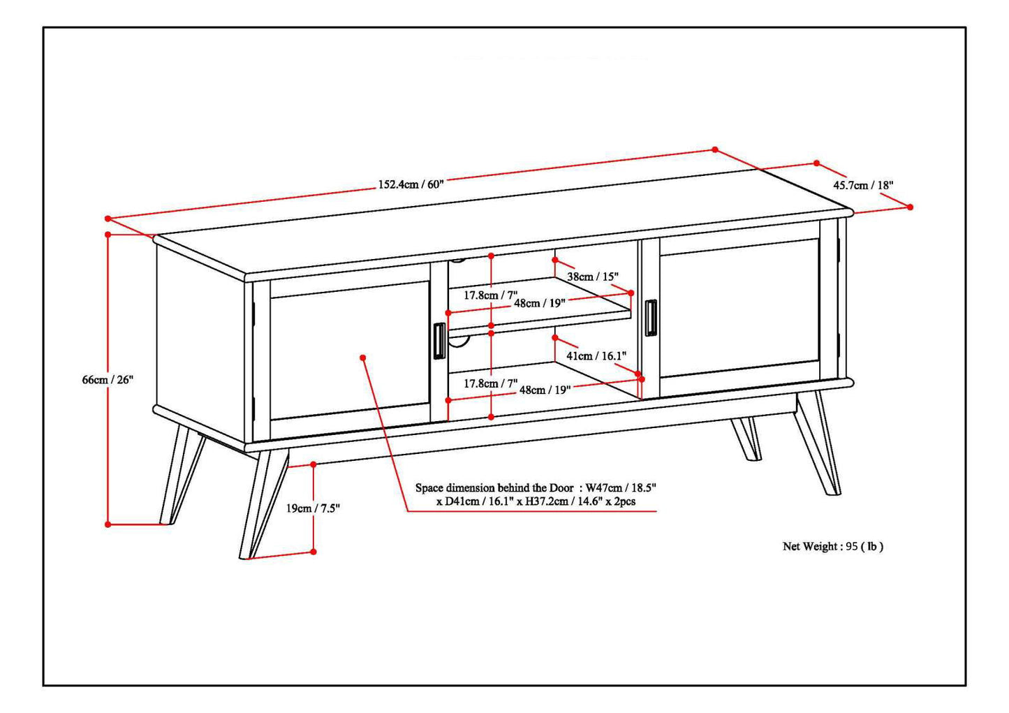 Draper - Mid Century Low TV Media Stand - Black