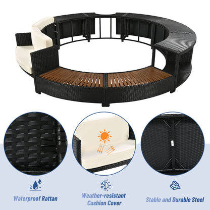 Spa Surround Spa Frame Patio Rattan Sofa Set With Storage Spaces, Mini Sofa And Comfortable Cushion For Patio, Backyard - Beige