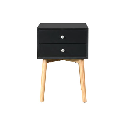 Side Table With 2 Drawer, Mid-Century Modern Storage Cabinet For Bedroom - Black