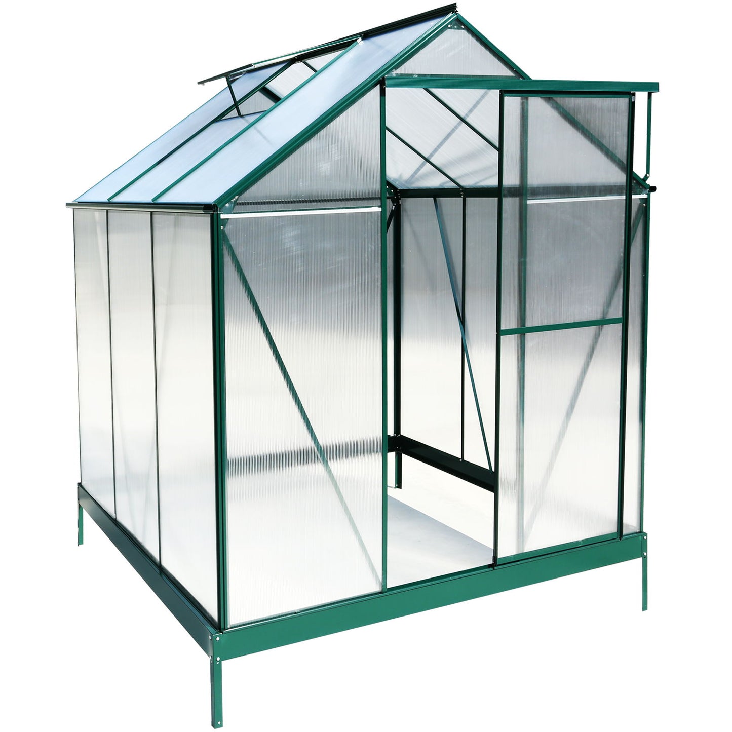 6.3'x6.2'x7' Polycarbonate Greenhouse, Heavy Duty Outdoor Aluminum Walk-In Green House Kit With Rain Gutter, Vent And Door For Backyard Garden - Green