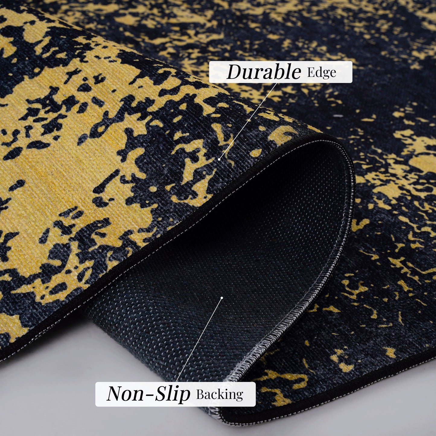 Maval - 5' X 8' Washable Area Rug - Black / Gold