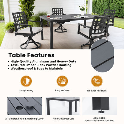 5 Pieces Outdoor Patio Dining Set, Rectangular Table & 4 Swivel Rock Dining Chairs With Sunbrella Cushion - Ember Black
