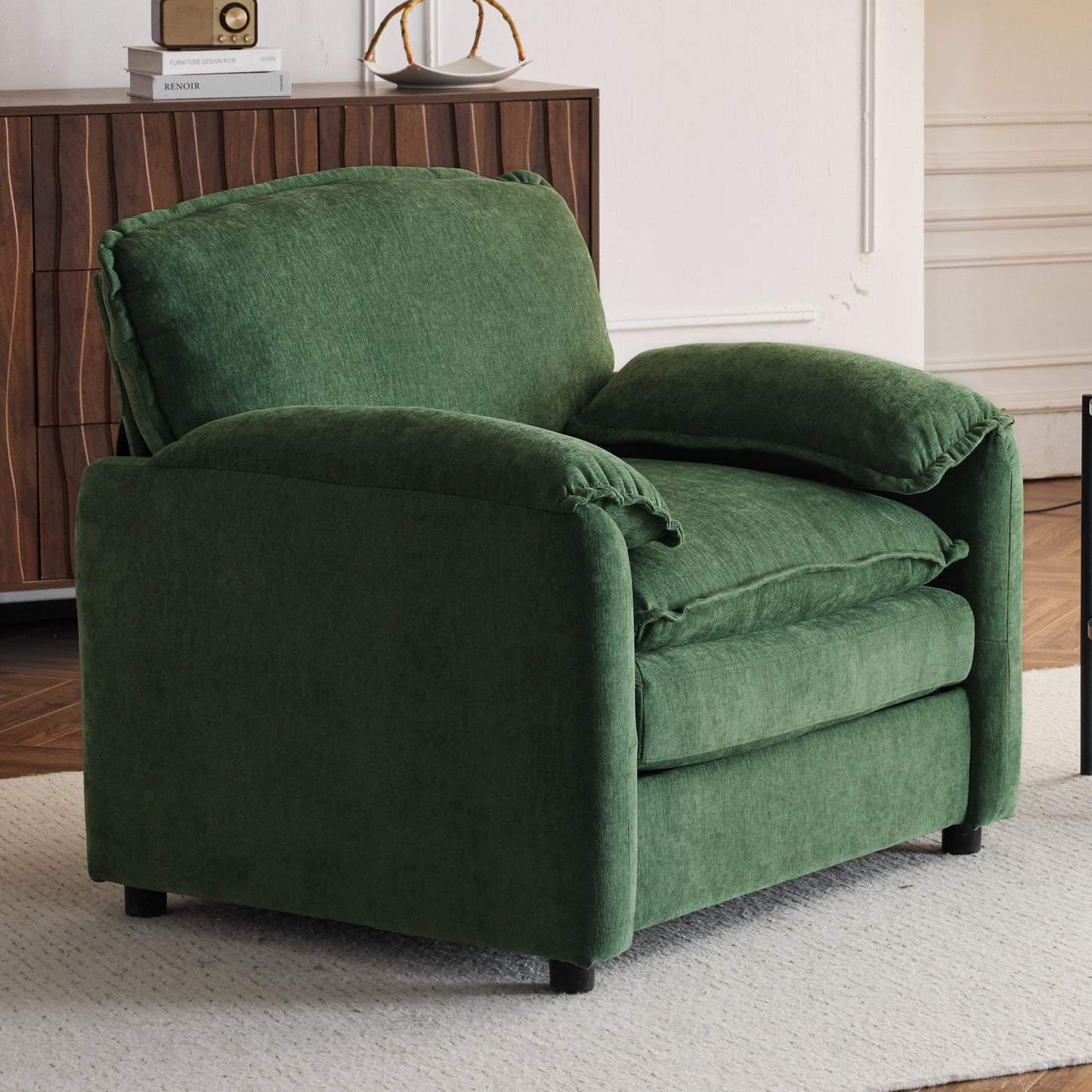 Oversized Reading Armchair With Thick Cushions, High Back Support - Green