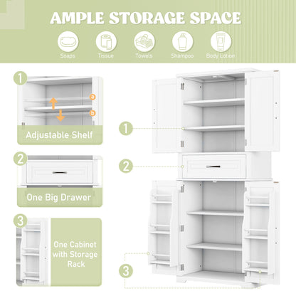 Bathroom Storage Cabinet With Multi Functional Storage Space, Drawer With Slide Rails, Adjustable Shelf - White