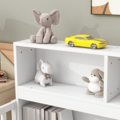 Twin Floor Bed With Bedside Bookcase, Shelves, Guardrails - White