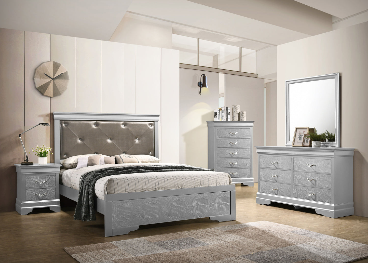 Queen Bed Elegantly Designed Transitional - Champagne