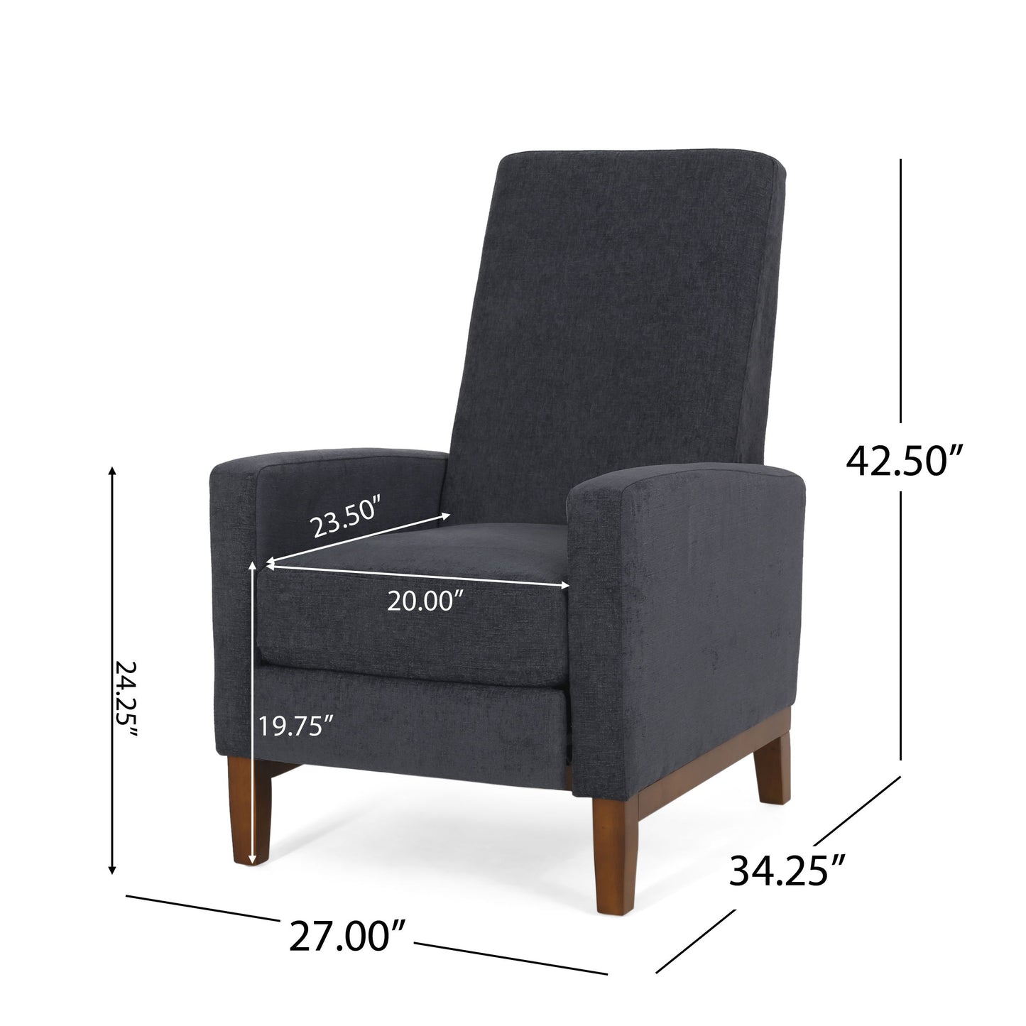 Wide Hand Manual Club Recliner - Charcoal