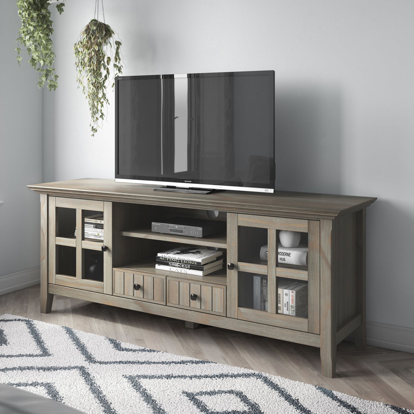 Acadian - TV Media Stand - Distressed Gray