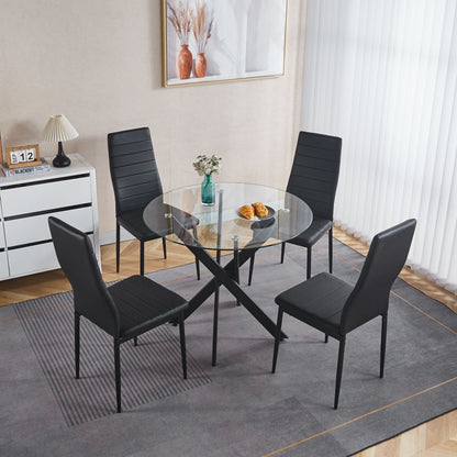 Dining Table With Cross Metal Leg And Tempered Glass, Modern Space Saving Kitchen Table For Living Room - Black