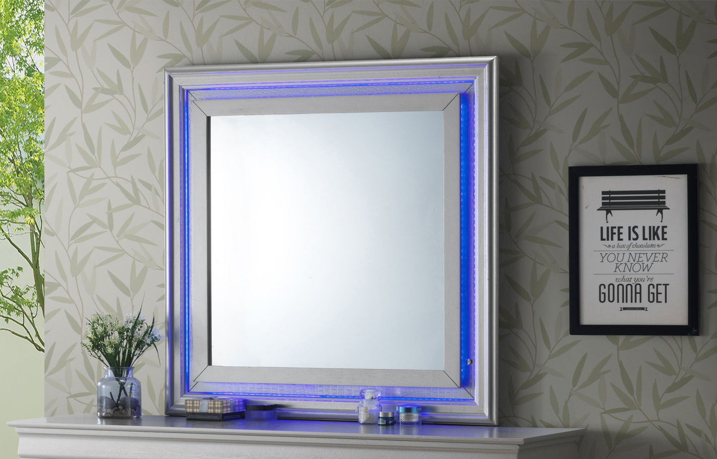 Elegant Transitional LED Accent Mirror 2 - Silver Champagne