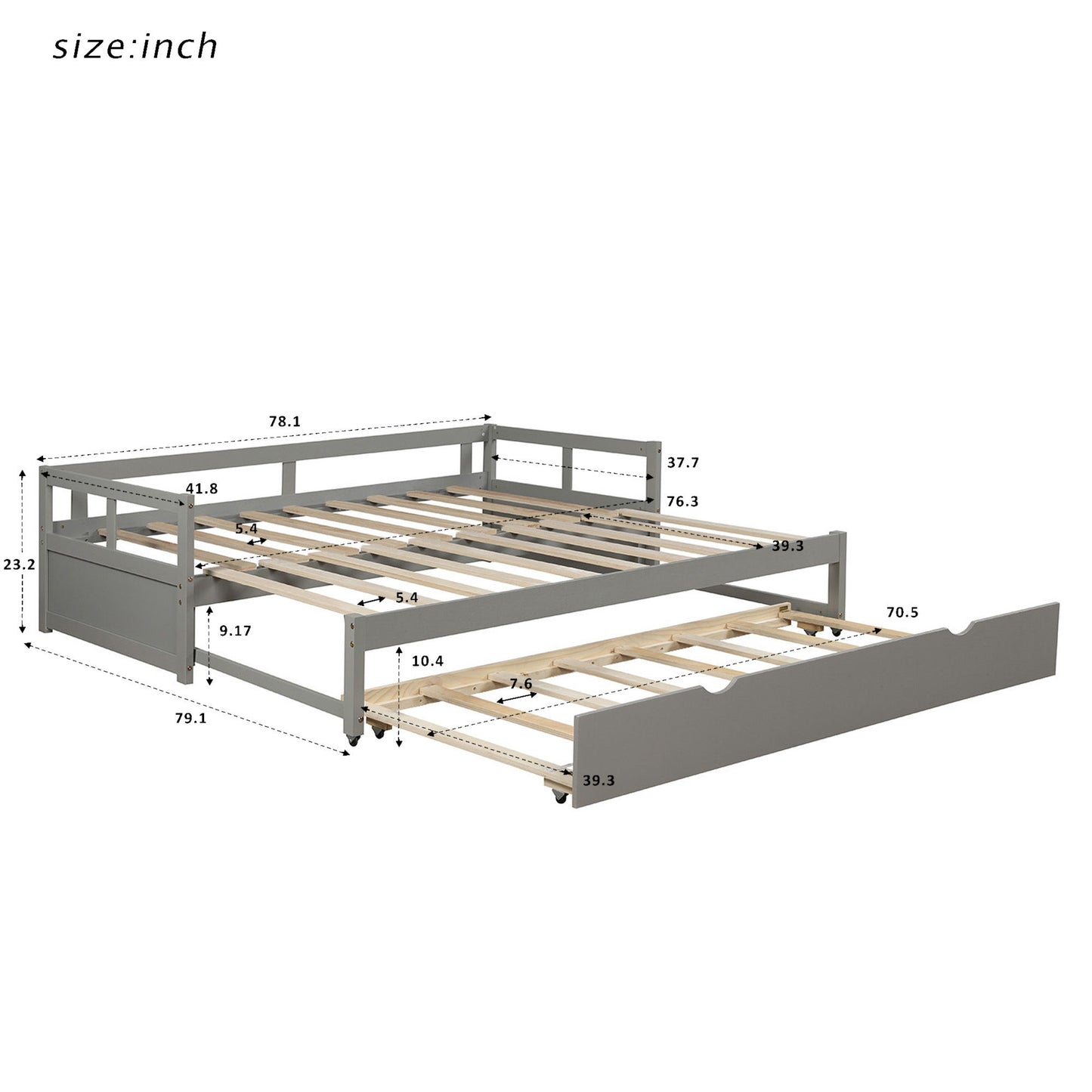 Extending Daybed With Trundle, Daybed With Trundle - Gray