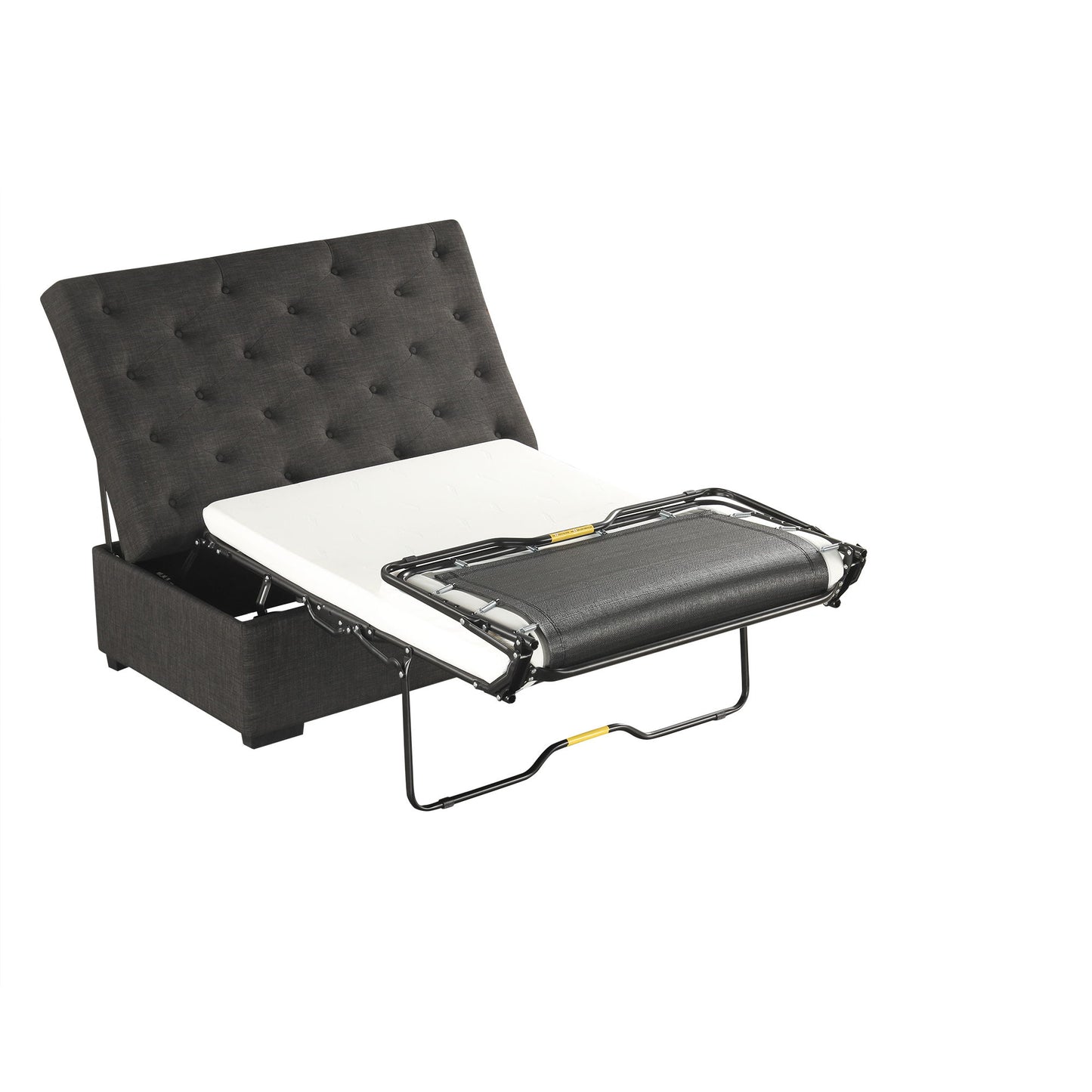 Convertible Ottoman Sleeper With Memory Mattress And Tufted Design, Folding Sofa Bed - Dark Gray Linen