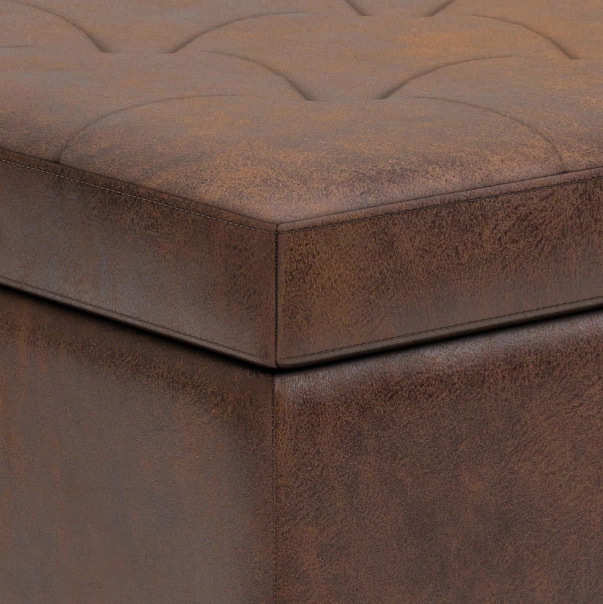 Shay - Mid Century Small Coffee Table Storage Ottoman - Distressed Chestnut Brown