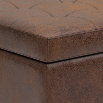 Shay - Mid Century Small Coffee Table Storage Ottoman - Distressed Chestnut Brown