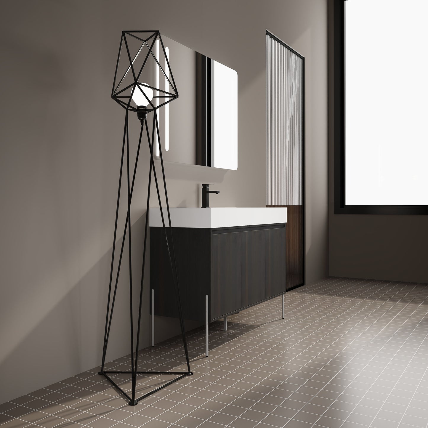 Freestanding Bathroom Vanity With Resin Sink And Storage Cabinet - Dark Oak