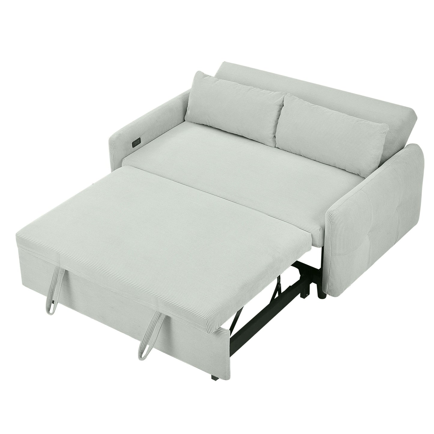 Pull Out Sofa Bed Convertible Couch 2 Seat Loveseat Sofa Modern Sleeper Sofa With 2 Throw Pillows And USB Ports For Living Room - Light Gray Green