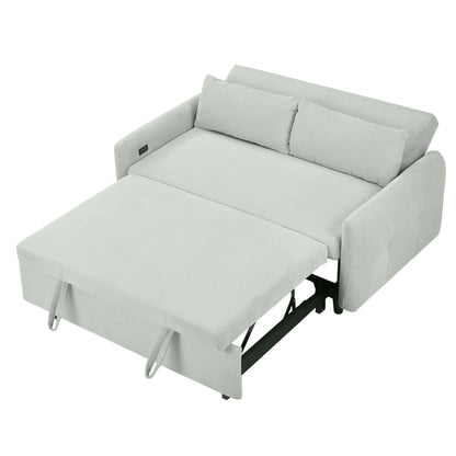 Pull Out Sofa Bed Convertible Couch 2 Seat Loveseat Sofa Modern Sleeper Sofa With 2 Throw Pillows And USB Ports For Living Room - Light Gray Green