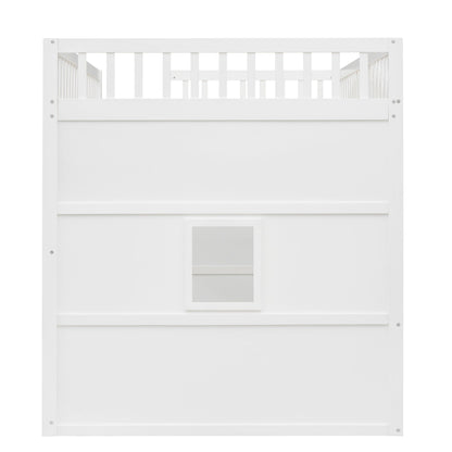 Full Size House Loft Bed With Ladder - White