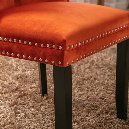 Nikki - Modern, High-End Tufted Solid Wood Contemporary Velvet Upholstered Dining Chair With Wood Legs Nailhead Trim (Set of 2) - Orange