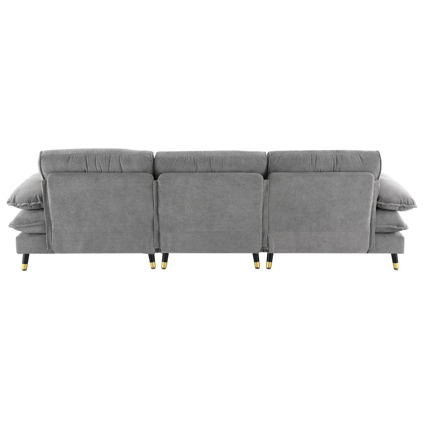L Shaped Convertible Sectional Sofa 4 Seat Tufted Couch Set With Two Tone Adjust Legs Cloud Movable Ottoman - Gray