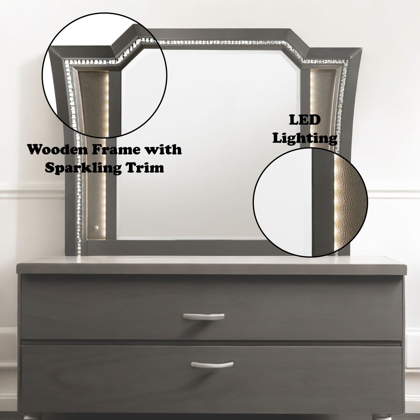 Kaitlyn - Mirror With LED - Silver Gray