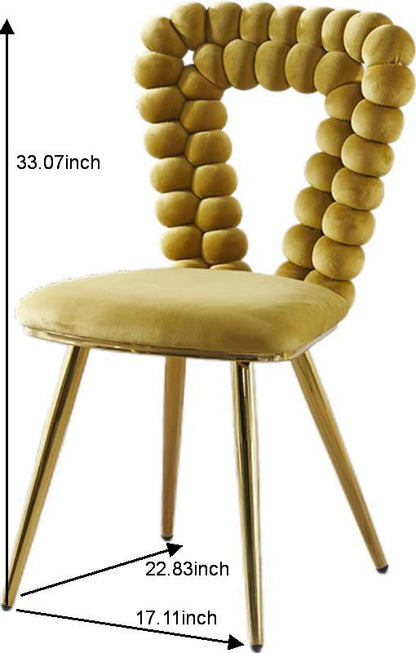 Modern Chair With Iron Tube Legs, Soft Cushions And Comfortable Backrest, Suitable For Dining Room, Living Room, Cafe, Hairball Back (Set of 2) - Yellow