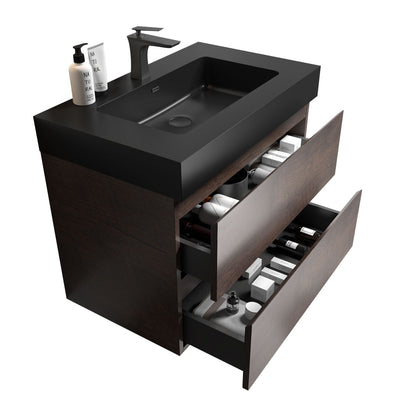 Alice - 30" Bathroom Vanity With Sink, Large Storage Wall Mounted Floating Bathroom Vanity For Modern Bathroom, One-Piece Sink Basin Without Drain And Faucet - Walnut / Black