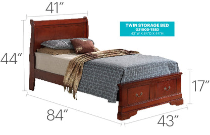 Louis Phillipe - Twin Storage Modern Bed - Cherry