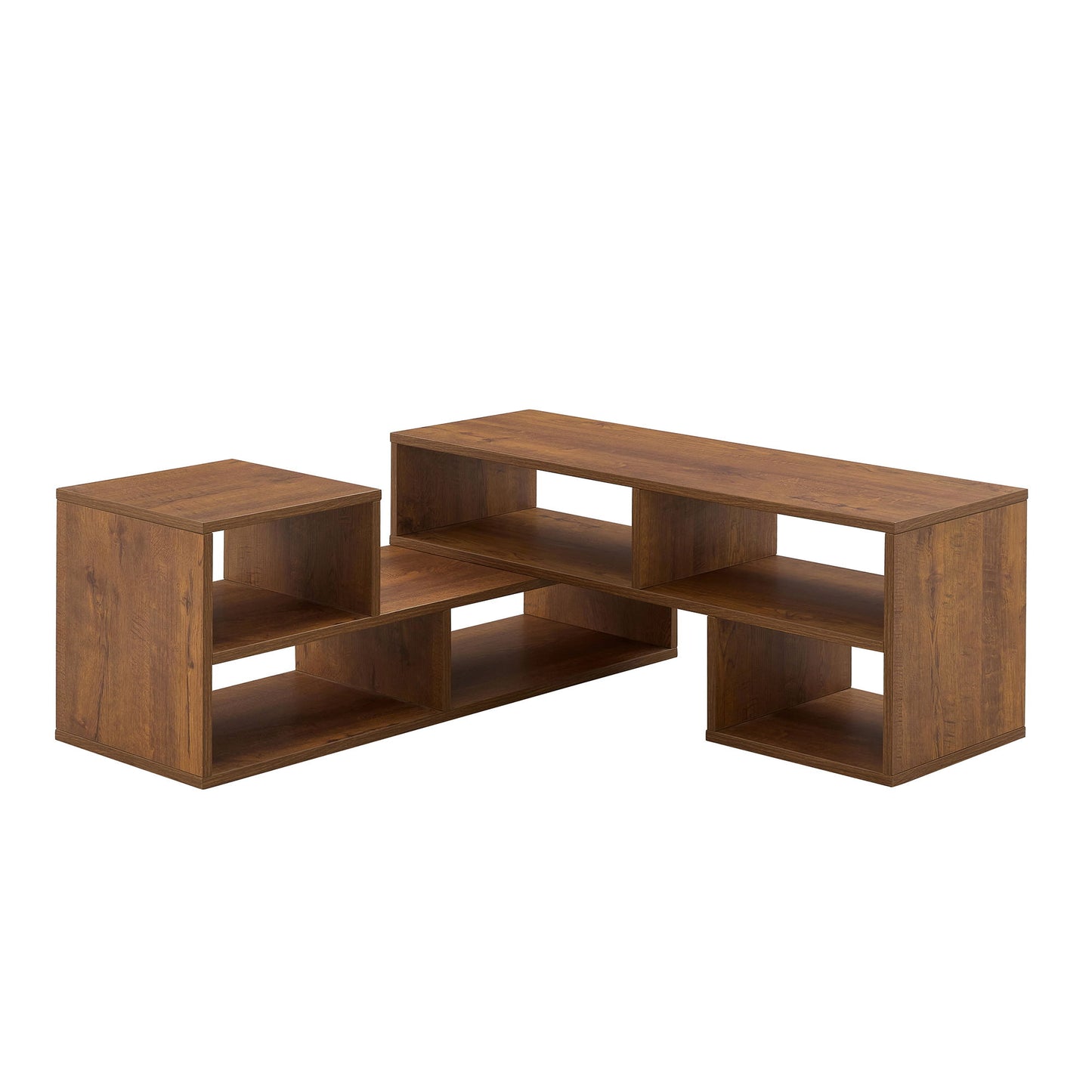 Modern 2 Piece Cube TV Stand With Open Storage, L Shaped Design - Walnut