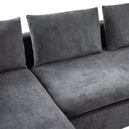 Modern L Shaped Sectional Sofa With Storage Chenille, Upholstered Couch - Gray